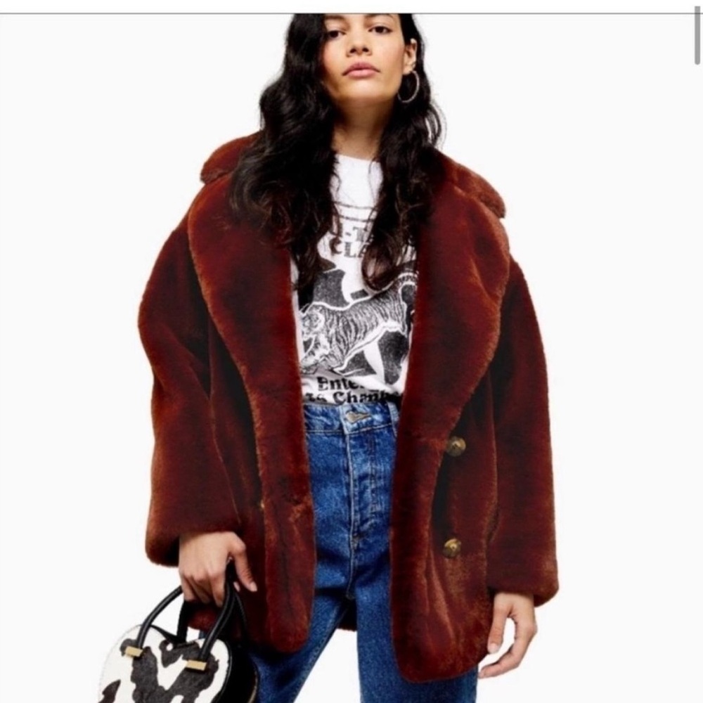 Topshop Teddy Jacket in Deep Brown Like New